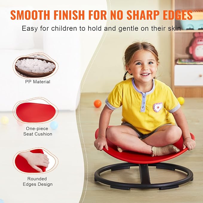 VEVOR Kids Swivel Chair, 220 LBS Capacity, Sensory Spinning Chair, Autistic Kids Sensory Toy Chair with Non-Slip Metal Base, Toddler Sit and Spin for Coordination Balance Focus Training Red