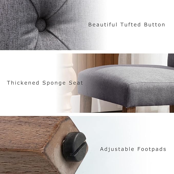 COLAMY Button Tufted Dining Chairs Set of 2, Parsons Upholstered Fabric Dining Room Chairs Kitchen Chairs with Wood Legs and Padded Seat, Dark Grey
