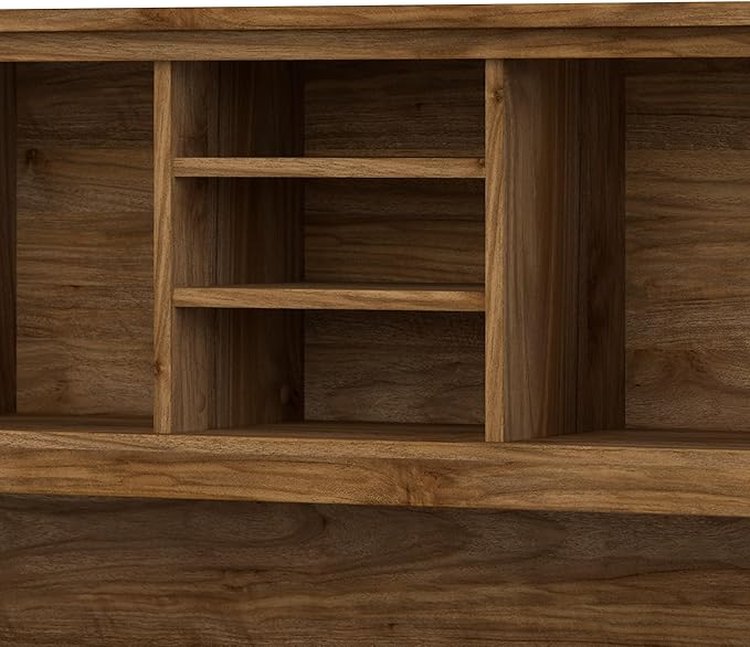 Bush Furniture Somerset 72W 3 Position Sit to Stand L Shaped Desk with Hutch in Fresh Walnut Adjustable Height Table for Home Office