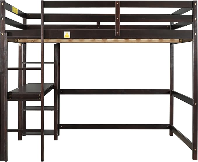 HomSof Full Loft Bed with Desk and Shelves,Espresso