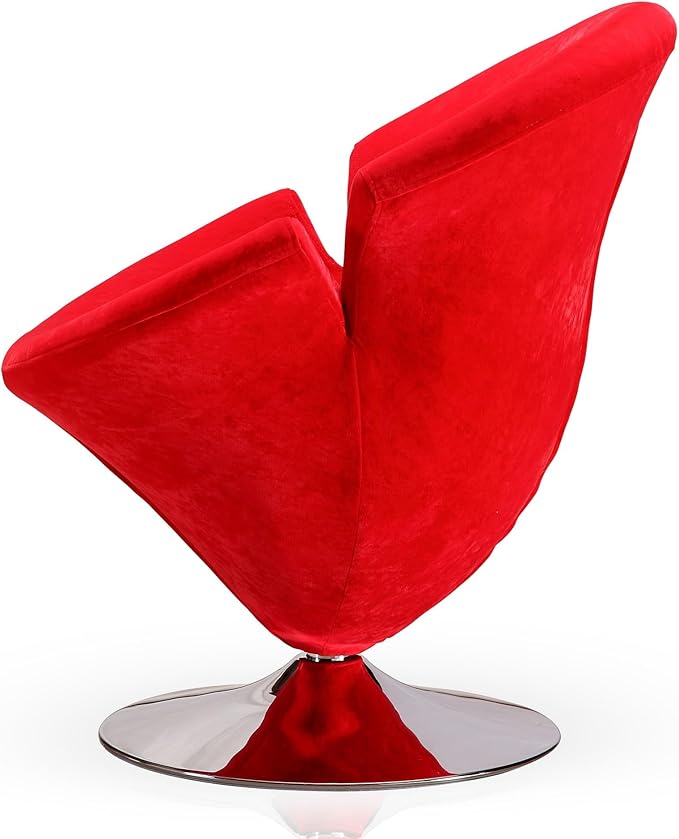 Manhattan Comfort Tulip Swivel Accent Chair Set of 2 with 360° Turn, Modern Flower Inspired Design, Soft Velvet Upholstery, Polished Chrome Base, No Assembly Required, 300 Lbs Capacity, Red