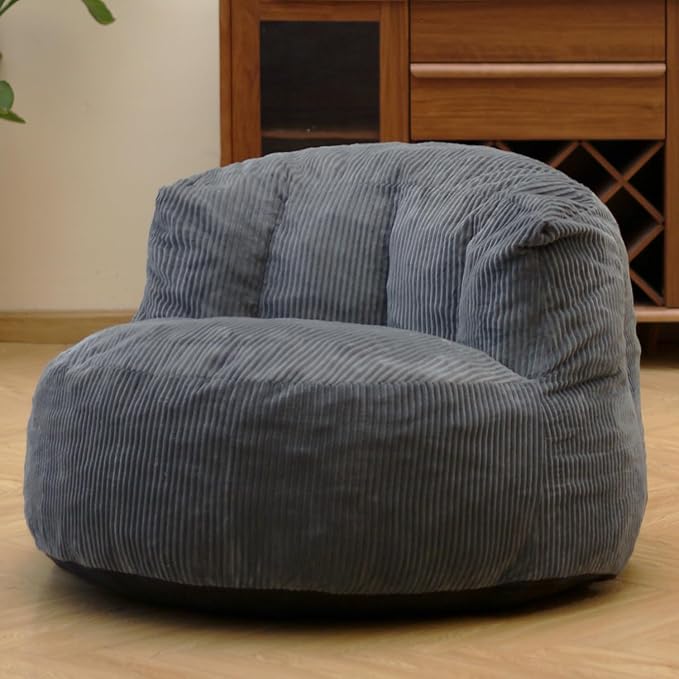 N&V Large Crescent Bean Bag Chair, Adult Size Bean Bag Sack, Foam Filling, Soft Premium Corduroy Bean Bag for Living Room Bedroom Dorm and Office (Frost Gray)