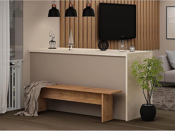 Manhattan Comfort Nomad 3 Piece Dining Set for 6 with Modern Kitchen Table and 2 Benches, Farmhouse Furniture with Rustic Wood Grain Finish, Pedestal Base, Easy Assembly, Dining Set, Nature