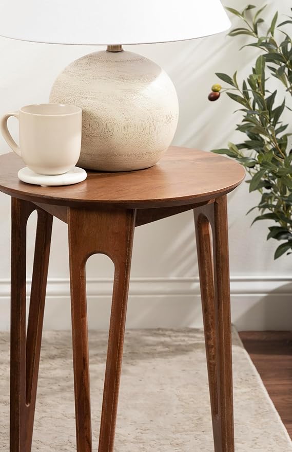 Kate and Laurel Kershaw Mid-Century Modern Round Side Table, 16 x 16 x 22, Walnut Brown, Transitional Circle Living Room End Table with Tapered Hairpin Legs for Use as Bedroom Nightstand Table