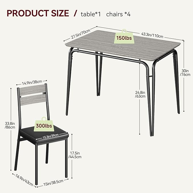 Dining Table for 4, Small Table and Chairs Set of 4, Square Dinette Set for 4, 5 Piece Kitchen & Dining Room Sets for Small Space (Oak, Table with 4 Upholstered Chairs)
