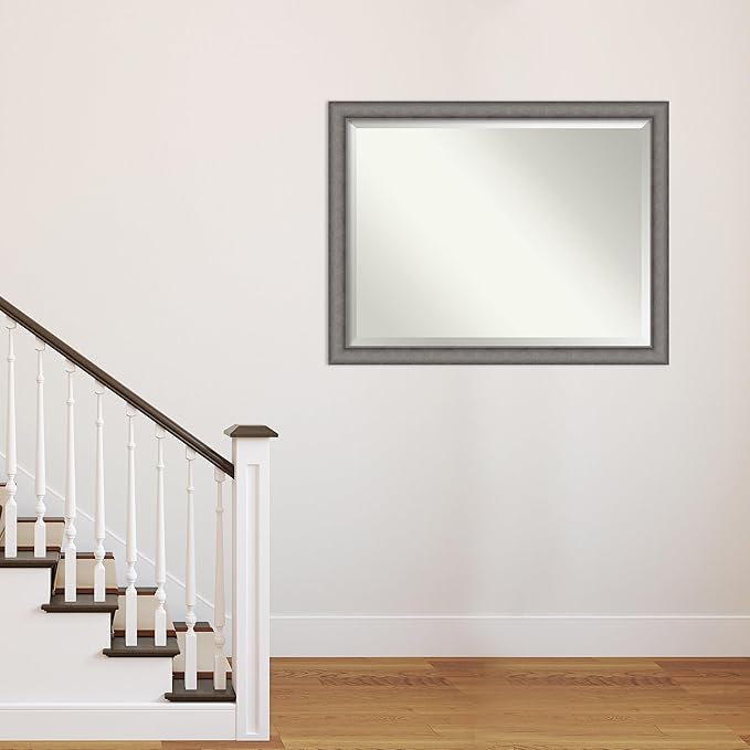 Amanti Art Grey Wall Mirror 35x45 Burnished Concrete Rectangle Bathroom Mirror for Wall Decor Living Room, X-Large Modern Contemporary Wood Frame, Hangs Horizonally and Vertically, Bathroom Decor
