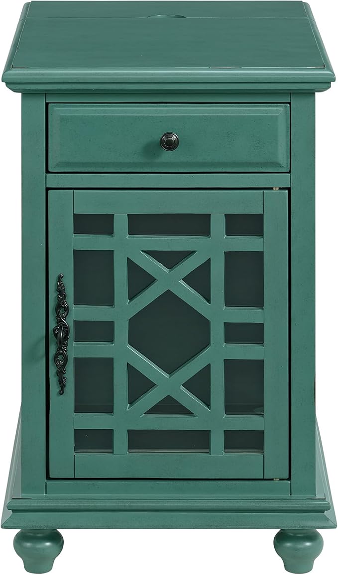 Martin Svensson Home Elegant Chairside End Table with Power, Antique Teal-Green
