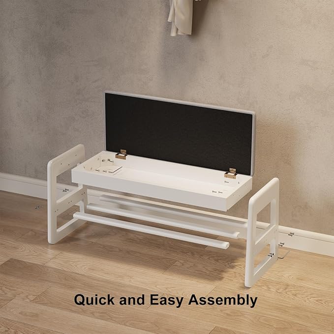 Shoe Rack Bench with Cushion,2 Tiers Shoe Bench with Flip-Top Storage,Wood Shoe Rack for Entryway,Hallway（White,31.5"）