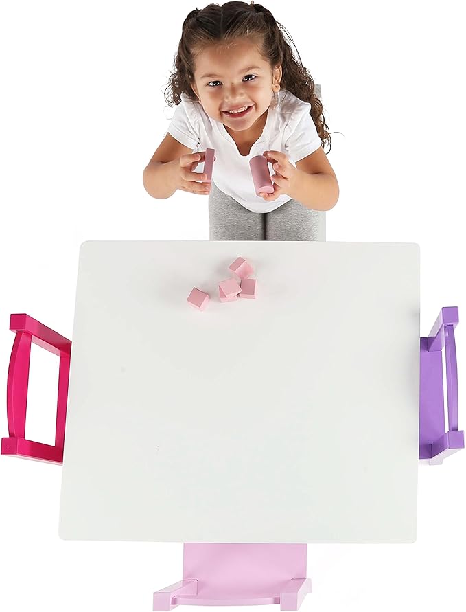 Humble Crew Kids Wooden Table and 4 Chairs Set, White/Purple/Pink - Kids Table and Chair Set for Toddlers and Children for Arts, Crafts, and Snack Time - Sturdy, Durable Toddler Activity Table