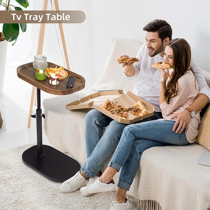 Aoligrace Nightstands Set of 2 Adjustable Height, 360°Swivel C Shaped End Table for Couch Sofa, Walnut Bed Side Table for Living Room Bedroom College Dorm