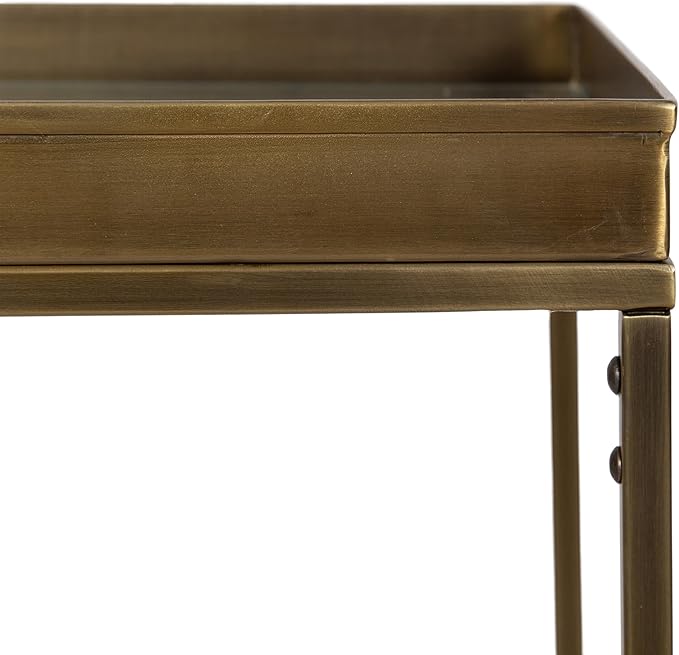 Kate and Laurel Lonsdale Transitional Glass Narrow End Table; 18 x 12 x 24; Clear Glass and Antique Brass; Decorative Contemporary Metal Side Table for Bedroom Nightstand or Living Room Accent