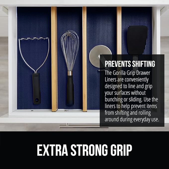 GORILLA GRIP powerGRIP Drawer Shelf and Cabinet Liner, Thick Strong Hold, Non-Adhesive Liners Protect Kitchen Cabinets and Cupboard, Bathroom Drawers, Easy Install, Breathable Mat, 12" x10', Navy Blue