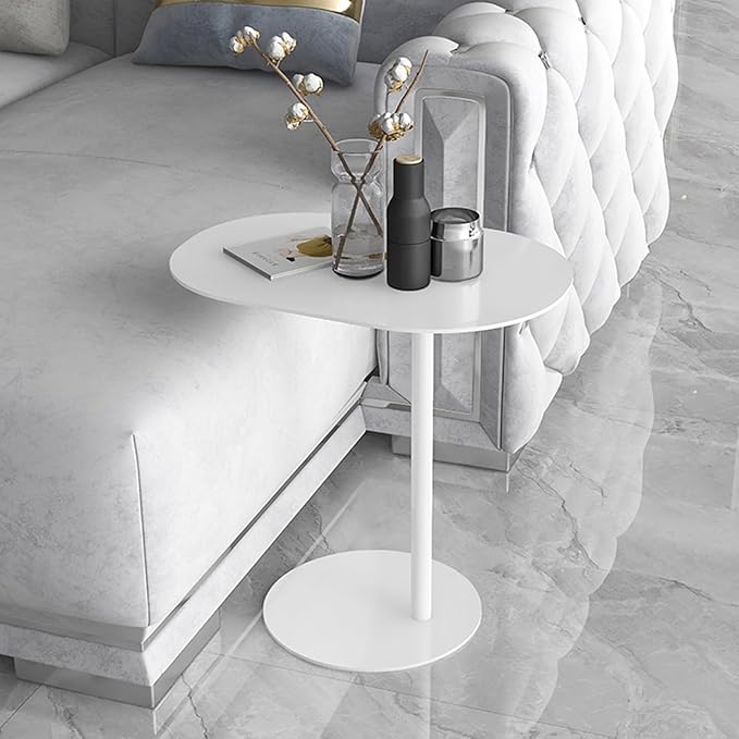 C-Shaped Side Table, Iron End Table for Couch Sofa and Bed, Small Metal White Side Tables for Living Room Bedroom (White, High-24.8in/63cm)