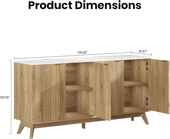Buffet Cabinet with Storage, Fluted Multifunctional Storage Cabinet with 4 Doors, Sideboard Cabinet with Doors Modern Buffet Table Accent Coffee Bar Console Table,fluted buffet cabinet