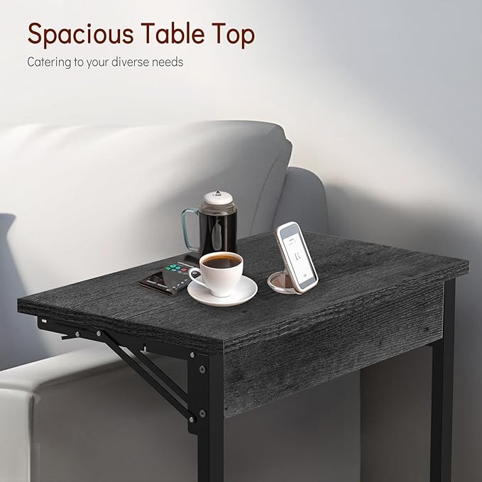 Tatub 24" Folding C Shaped End Table, Small Sofa Side Laptop Desk, Couch TV Tray Table for Living Room, Bedroom, Gray