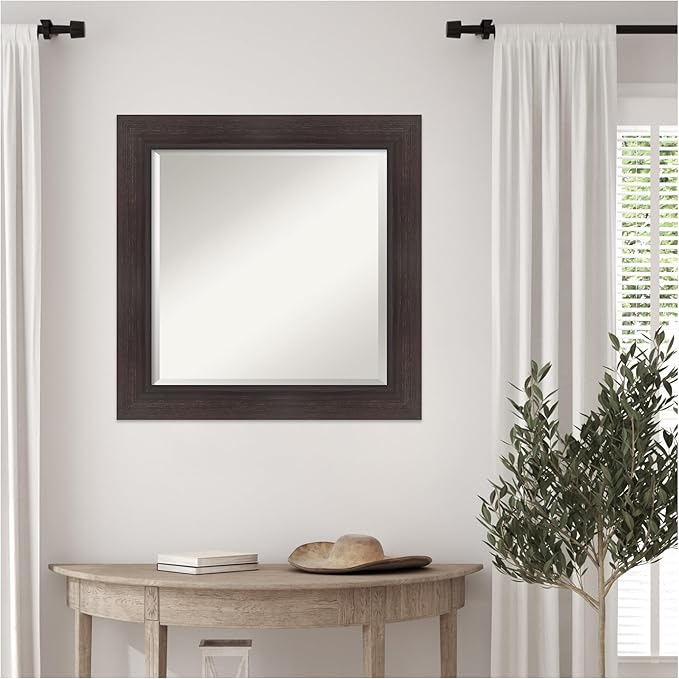 Amanti Art Brown Wall Mirror 26x26 Sloped Espresso Square Bathroom Mirror for Wall Decor Living Room, Medium Modern Contemporary Frame, Hangs Horizonally and Vertically, Bathroom Decor, Beveled Edge
