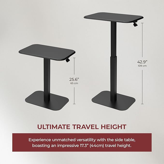 Ergohome™ ELEVANCE Table™ Height Adjustable Side Table for Couch or Bed, Laptop Table - Small End Table Office Coffee Table - C-Shaped Sofa Side Table with Multi-Function Black Base &Carbon Black Top