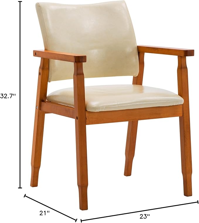 NOB Mid-Century Dining Side Chair with Faux Leather Seat in Beige, handrail Chair
