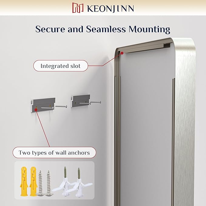 Keonjinn 72 x 36 Brushed Nickel Bathroom Vanity Mirror, Large Rounded Rectangle Bathroom Mirrors for over Sink, Metal Framed Silver Mirror for Wall, Shatterproof HD Tempered Glass(Horizontal/Vertical)