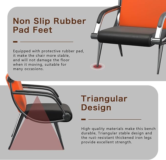 wonline Waiting Room Chair with Armrest PU Leather Office Furniture, Office Guest Seating Lobby Conference Reception Chairs for Airport Clinic Hospital Bank Salon Barber(Orange&Black)