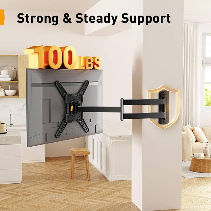 Perlegear Long Arm TV Wall Mount for 26-65 inch TVs up to 100 lbs, Corner TV Mount Bracket with 31.65” Extension, Swivel, Tilt Articulating Arms, Full Motion Wall Mount, Max VESA 400x400mm PGMF25B