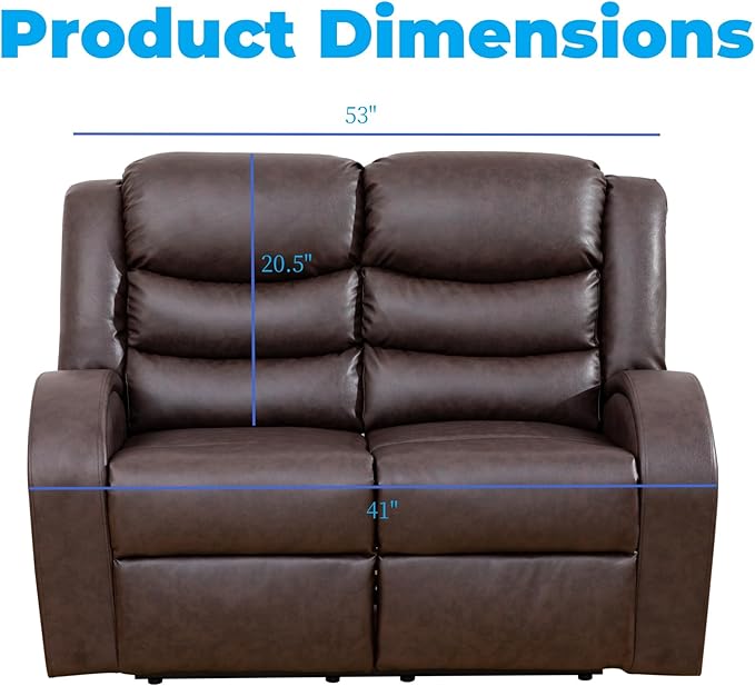 Loveseat Recliner Sofa, Reclining Loveseat Leather Couch Upholstered, Modern Comfy Home Theater Seating Power Recliner Chair for Living Room Furniture Sets, Red