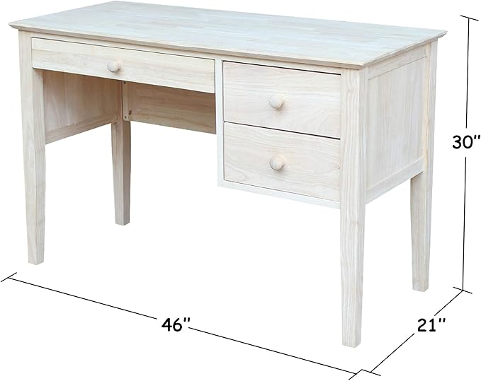 IC International Concepts, Brooklyn Desk, Solid Real Wood, Sturdy Parawood, DIY, Paint/Stain Ready, Unfinished