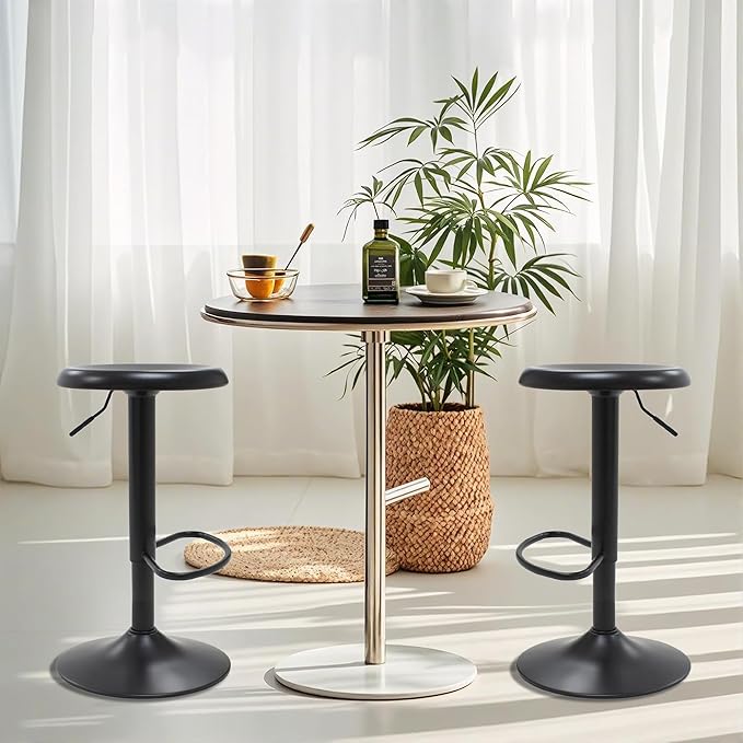 CAROLMADE Bar Stools Set of 2, Adjustable Metal Bar stools Swivel Counter Height Stool Backless Barstools for Kitchen Island Pub, Black