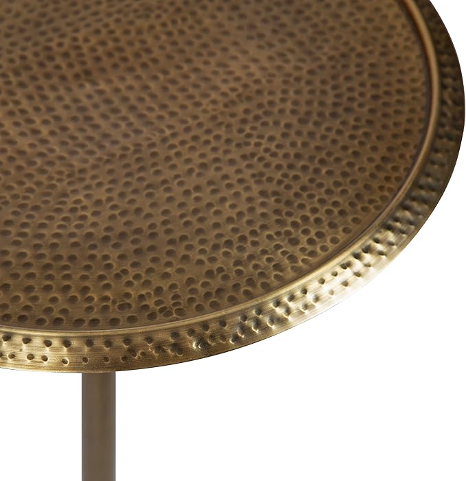 Kate and Laurel Sanzo Modern Round Pedestal Side Table; 15 x 15 x 24; Gold; Decorative End Table with Hammered Tabletop for Use as a Bedroom Nightstand or Living Room Accent