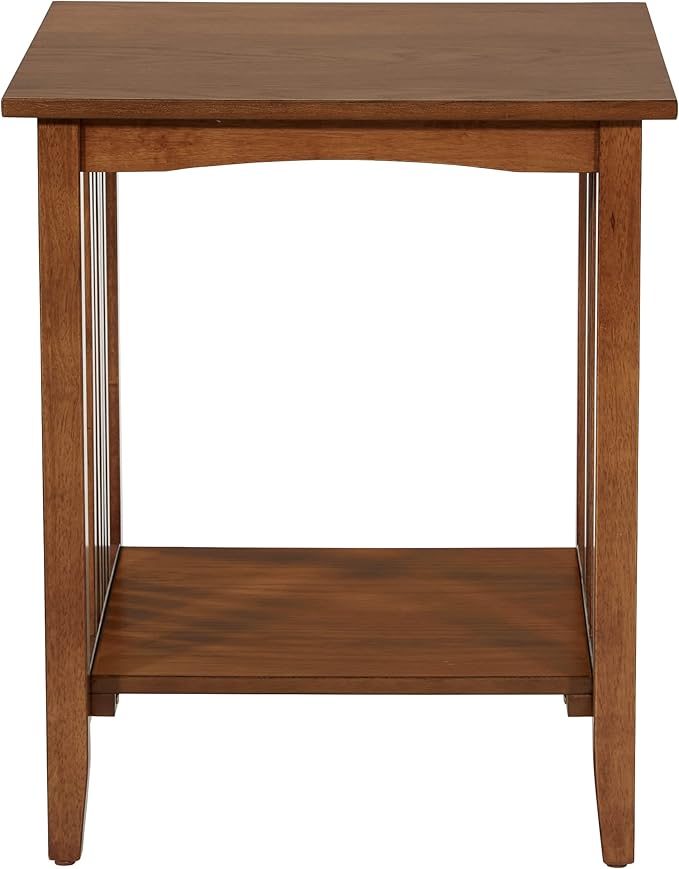 OSP Home Furnishings Sierra Side Table with Lower Storage Shelf and Mission Style Side Panels, Ash Brown