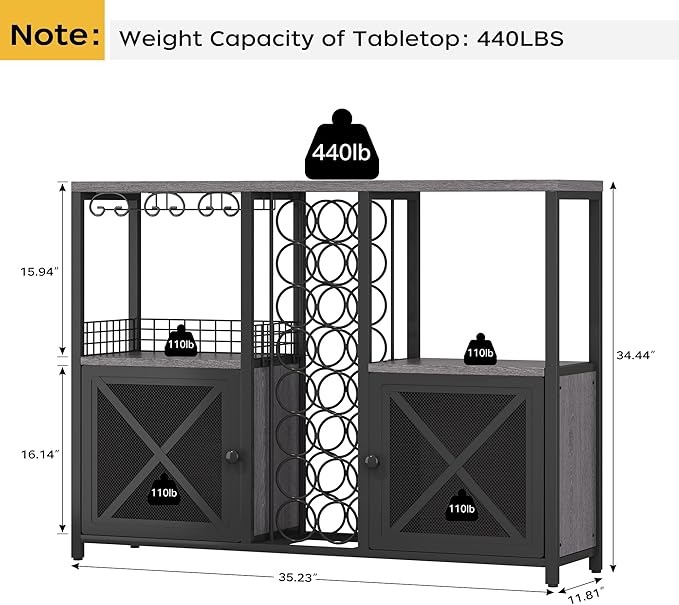 Homeiju Mini Bars for Home, Wooden Coffee Bar Cabinet, Modern Liquor Cabinet for Liquor and Glasses, Farmhouse Buffet Wine Bar Cabinet with Storage Sideboard for Home Kitchen Dining Room (Deep Grey)