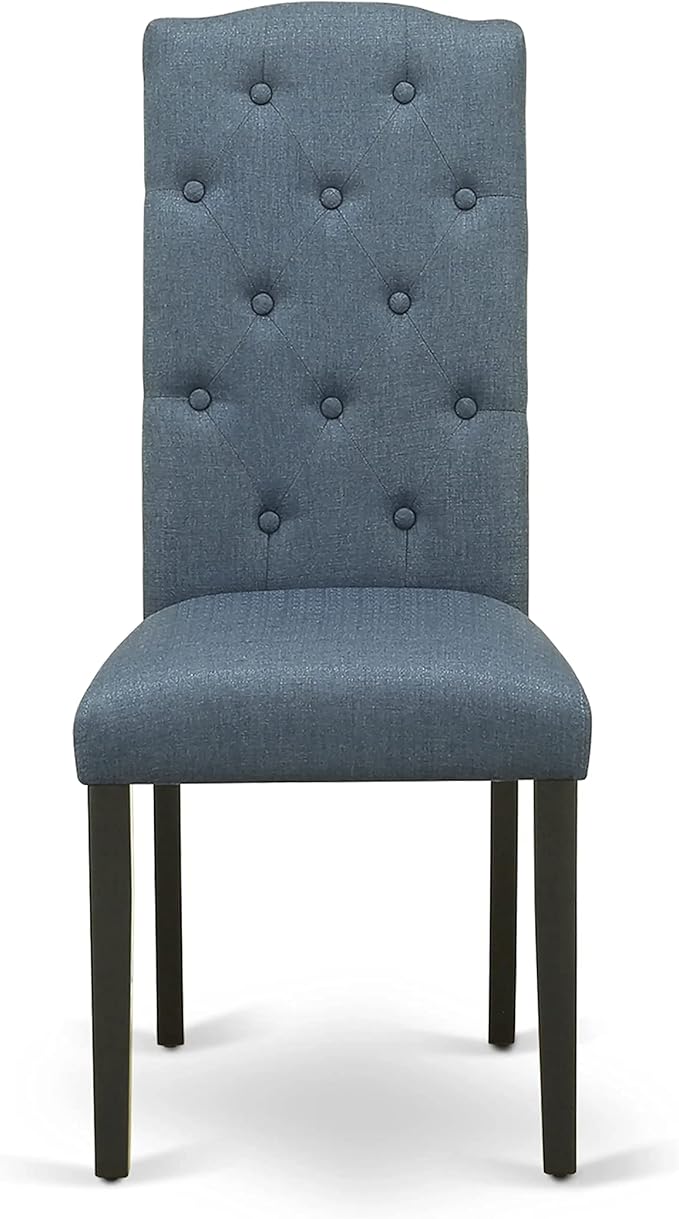 East West Furniture ESCE3-BCH-21 3 Piece Dining Room Table Set Contains a Round Kitchen Table with Pedestal and 2 Mineral Blue Linen Fabric Parson Dining Chairs, 30x30 Inch, Black & Cherry