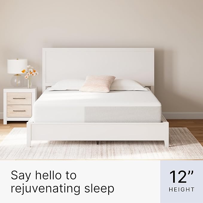 Signature Design by Ashley California King Size Cool Max 12 Inch Medium Plush Cooling Gel Infused Memory Foam Mattress for Pressure Relief, Fiberglass Free, Mattress in A Box