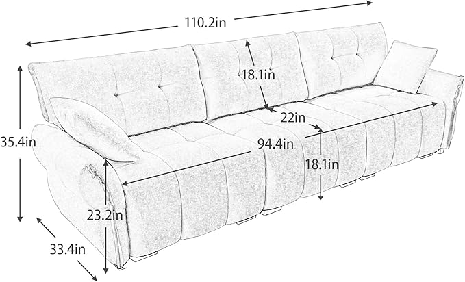 Modern Chenille Fabric 3-Seat Sofa w/ 2 Pillows, Premium Upholstery Living Room Couch with Tufted Backrest & Comfortable Armrests and High-Resilience Memory Foam Cushions,Orange
