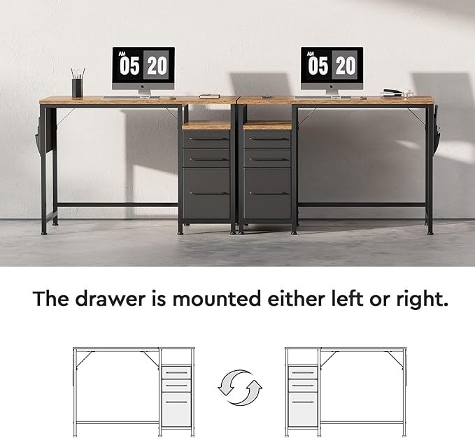 Ｍａｉｈａｉｌ Maihail Small Desk with Drawers, 40 inch Computer Desk with Shelves, Writing Desk with Storage, Small Office Desk with Metal Frame, Rustic Brown