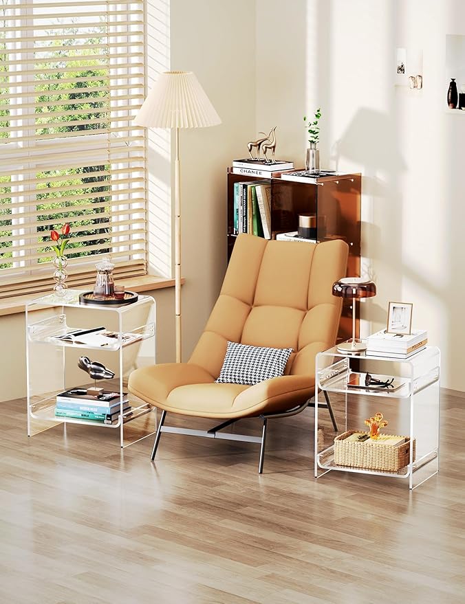 Acrylic Record Player Table with Storage Shelf, Clear Side Table Nightstand (Clear)