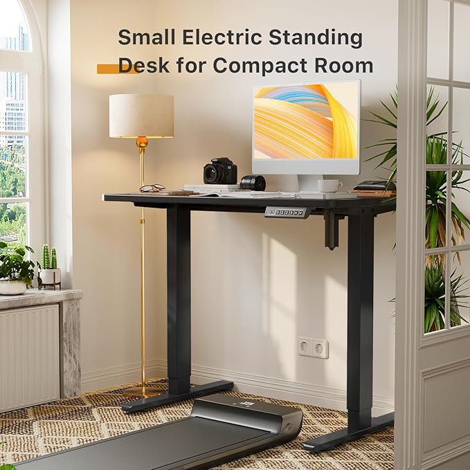 JOY worker Small Electric Standing Desk, 35" x 20" Whole Piece Height Adjustable Desk with Memory Controller, Black Sit to Stand Desk Workstation for Home Office
