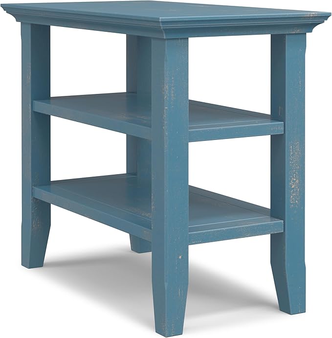 SIMPLIHOME Acadian 14-inch Wide Solid Wood Narrow End Table in Distressed Coastal Blue, Transitional-Style Side Table for Living Room, Bedroom, or Family Room with 2 Open Shelves