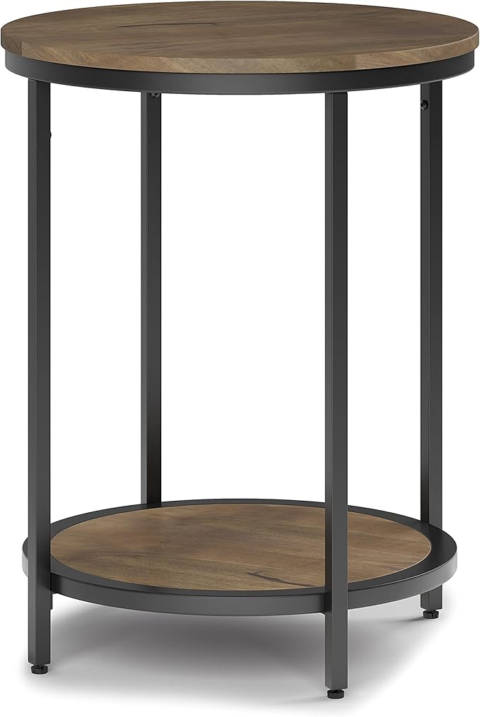 SIMPLIHOME Jenna Industrial 18 inch Wide Metal Round Accent Side Table in Warm Grey for the Living Room and Bedroom