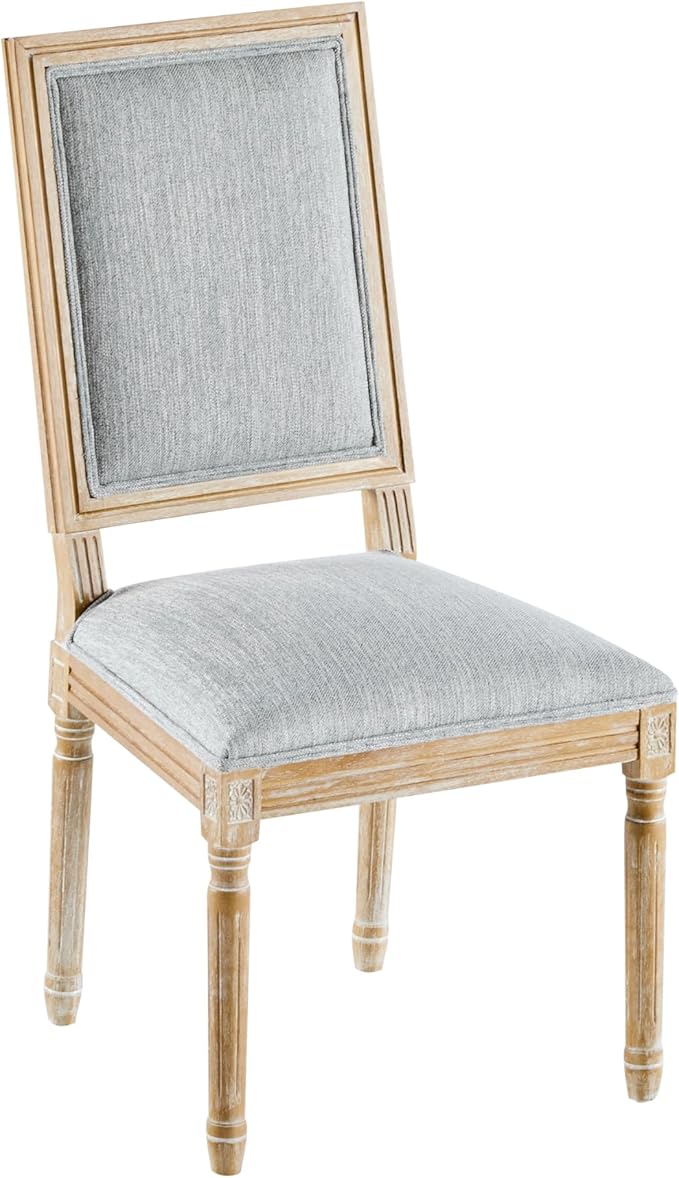 Christopher Knight Home Regina French Country Dining Chairs Set of 2, Wooden Dining Room Chair, High Back Kitchen Side Chair, Fabric Upholstered Armless Extra Seat, Grey and Natural
