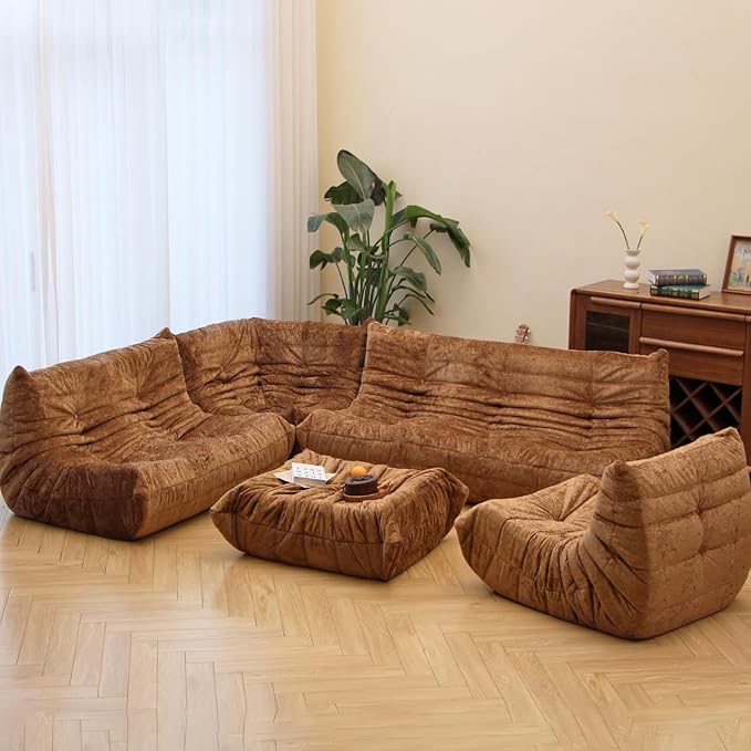 N&V Soft Premium Chenille Floor Lounge Chair, Mid Century Armless Floor Sofa, Foam Sofa Accent Chair for Living Room Bedroom and Office (Brown, Corner Chair)