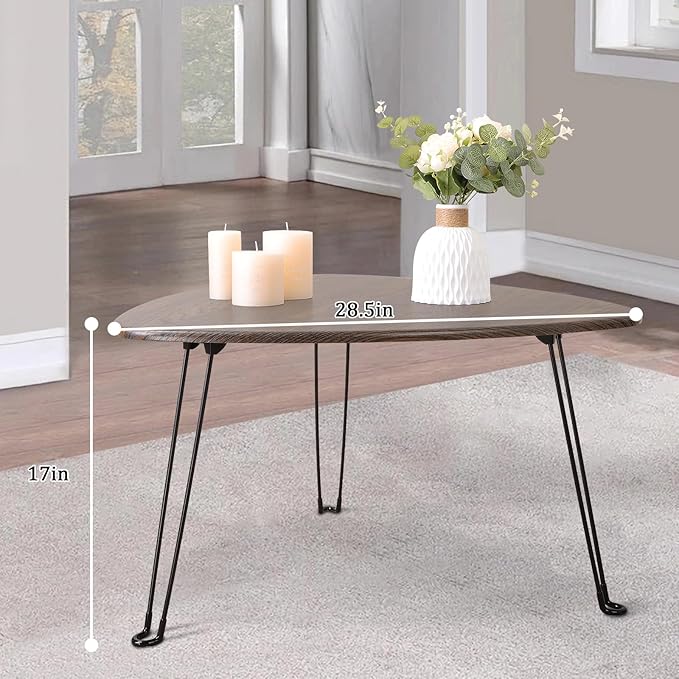 Folding Coffee Tables for Small Spaces Foldable Industrial Sofa Center Table Triangle Design Wood Framed Coffee Table Mid Century Rustic Brown Floor Desk for Living Room Balcony