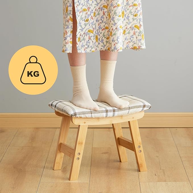 Foot Stool Ottoman Foot Rest Under Desk,Small Stool for Living Room, Bedroom and Kitchen (Natural Legs - Stripes Stool Surface)
