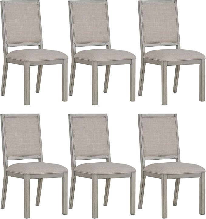 COLAMY Modern Rectangular Dining Table Set, 60" L x 36" W x 30" H, Grey Wood & Fabric, 6 Person Capacity, Requires Assembly