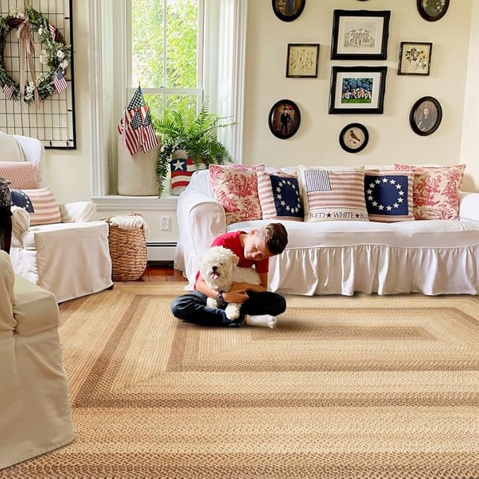 Homespice Cookie Dough Braided Jute Brown Rug 8x10' - Rustic Country Rugs for Living Room and Dining Room
