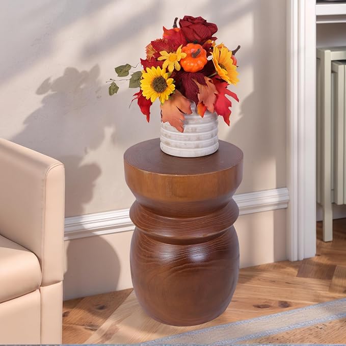 Compact Natural Wood Tree Stump End Table – Small 15.75" H Rustic Accent Table, Lightweight Solid Paulownia, Multi-Purpose Decorative Stool for Small Spaces