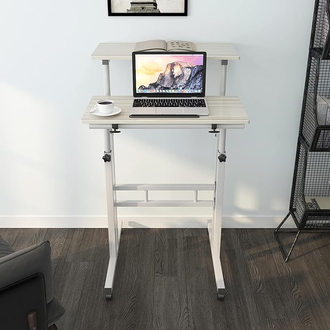 soges 23.6inches Height Adjustable Desk Laptop Desk on The Wheels, Rolling Stand Up Desk Computer Desk Adjustable Standing Desk Sit and Stand Desk Portable Laptop Table, Beige