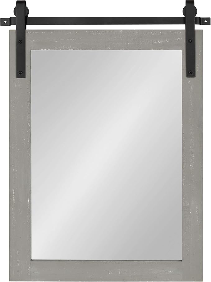 Kate and Laurel Cates Farmhouse Wood Framed Wall Mirror, 18 x 26, Gray, Barn Door-Inspired Rustic Mirrors for Wall