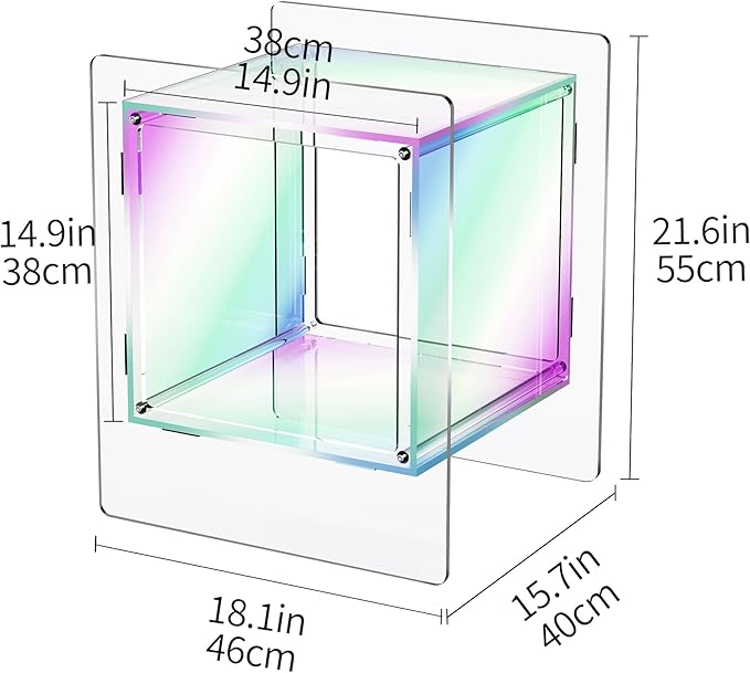 Acrylic Nightstand Colorful Bedside Table with Open Storage Shelf,Clear Side Table for Living Room (1, Iridescent)