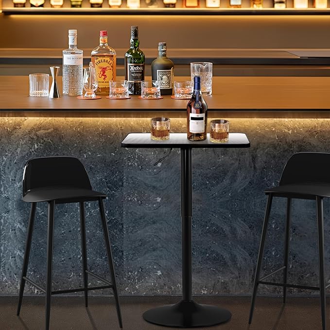 Athena Collection Modern Bar Table Square Top Height Adjustable, Tall Bistro Pub Cocktail Table Height Top and Sturdy Base, Suitable for Home Kitchen Pub Restaurant Outdoor, Silver
